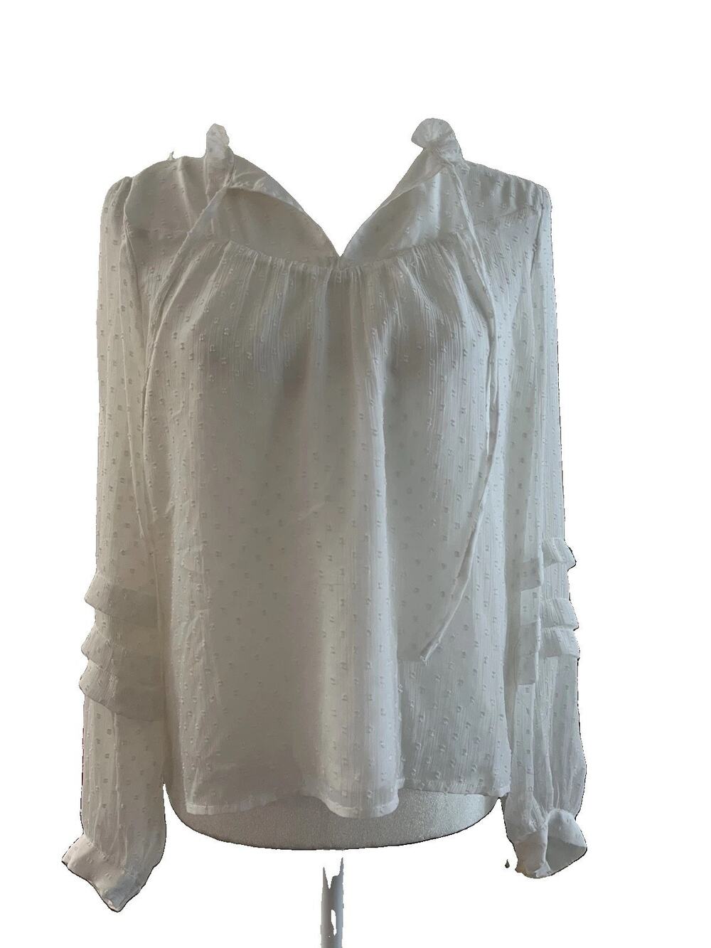 Women's Loft Size Medium White Lightweight Flowy Puff Sleeve Lined Blouse